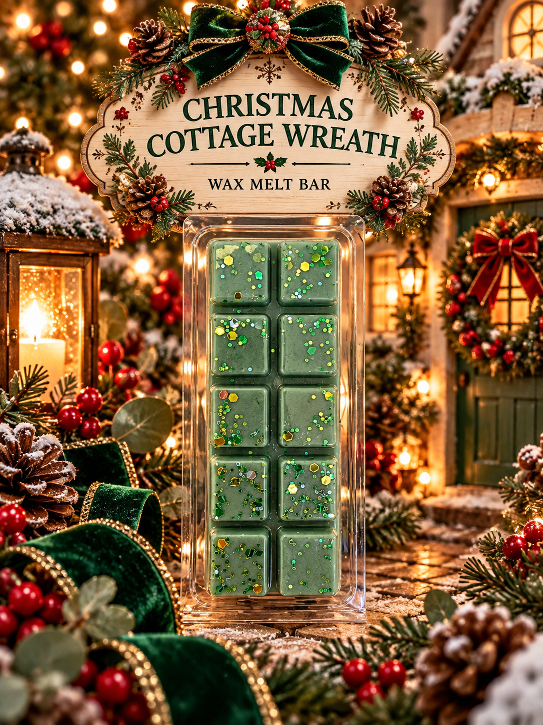 Christmas Cottage Wreath Wax Melt Bar | Strong Scented Soy Wax Melts UK
