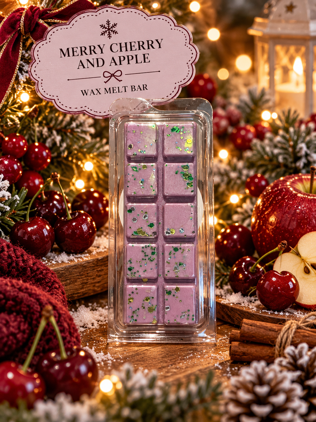 Merry Cherry and Apple Wax Melt Bar | Strong Scented Soy Wax Melts UK