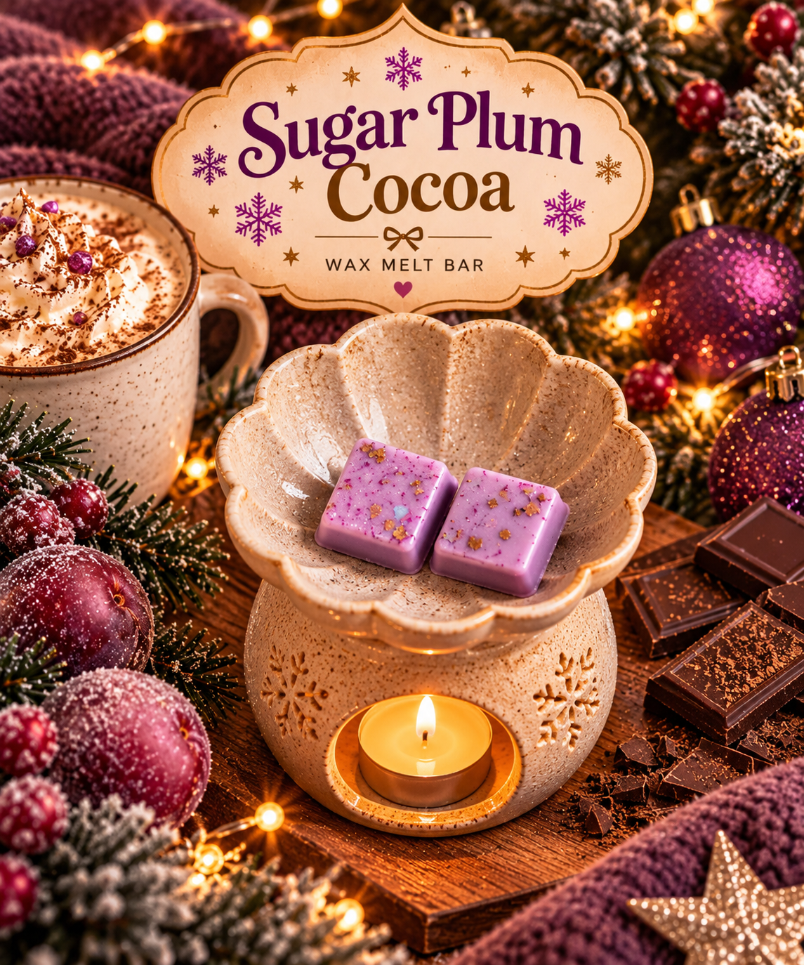 Sugar Plum Cocoa Wax Melt | Strong Scented Soy Wax Melts UK