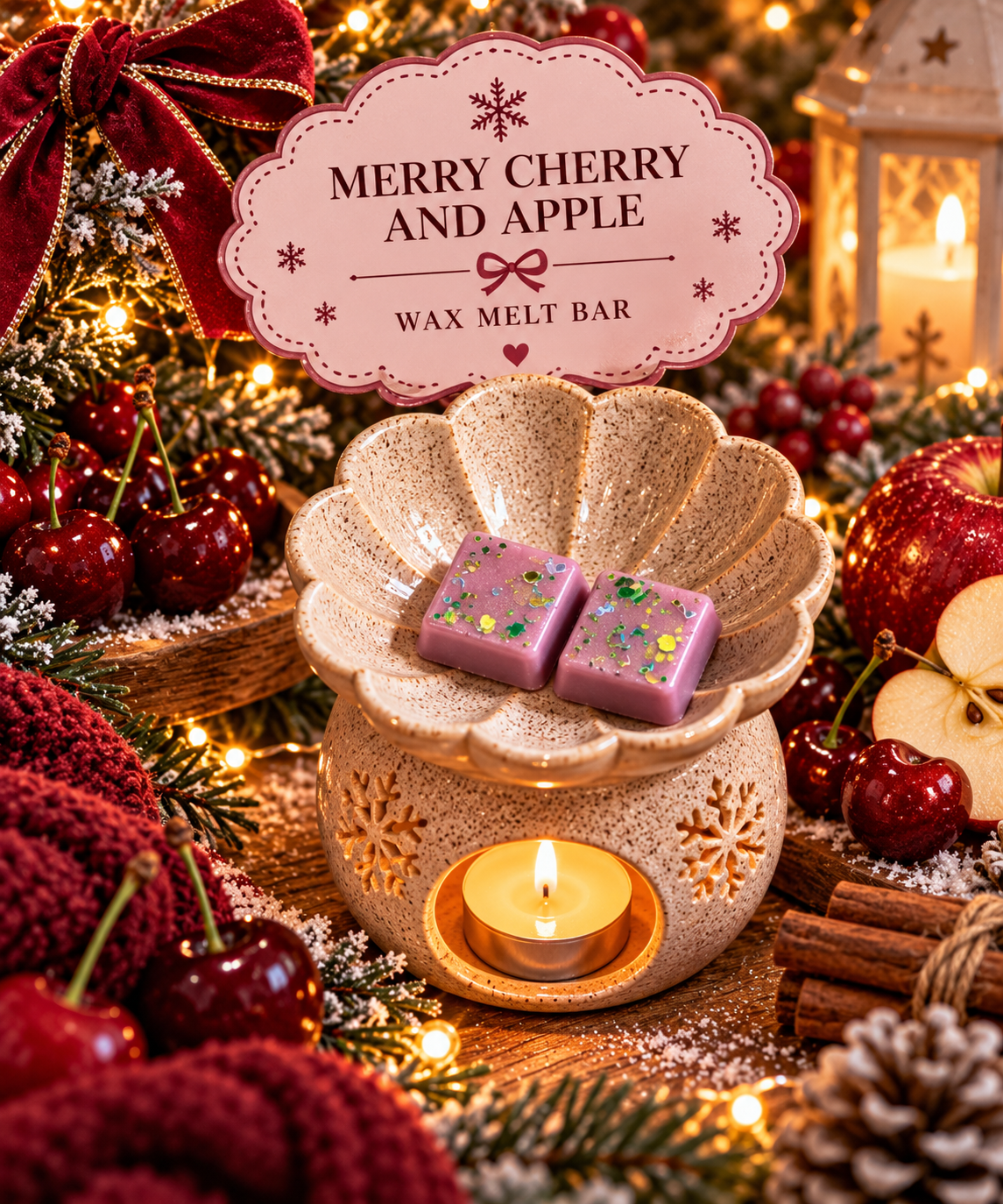Merry Cherry and Apple Wax Melt Bar | Strong Scented Soy Wax Melts UK