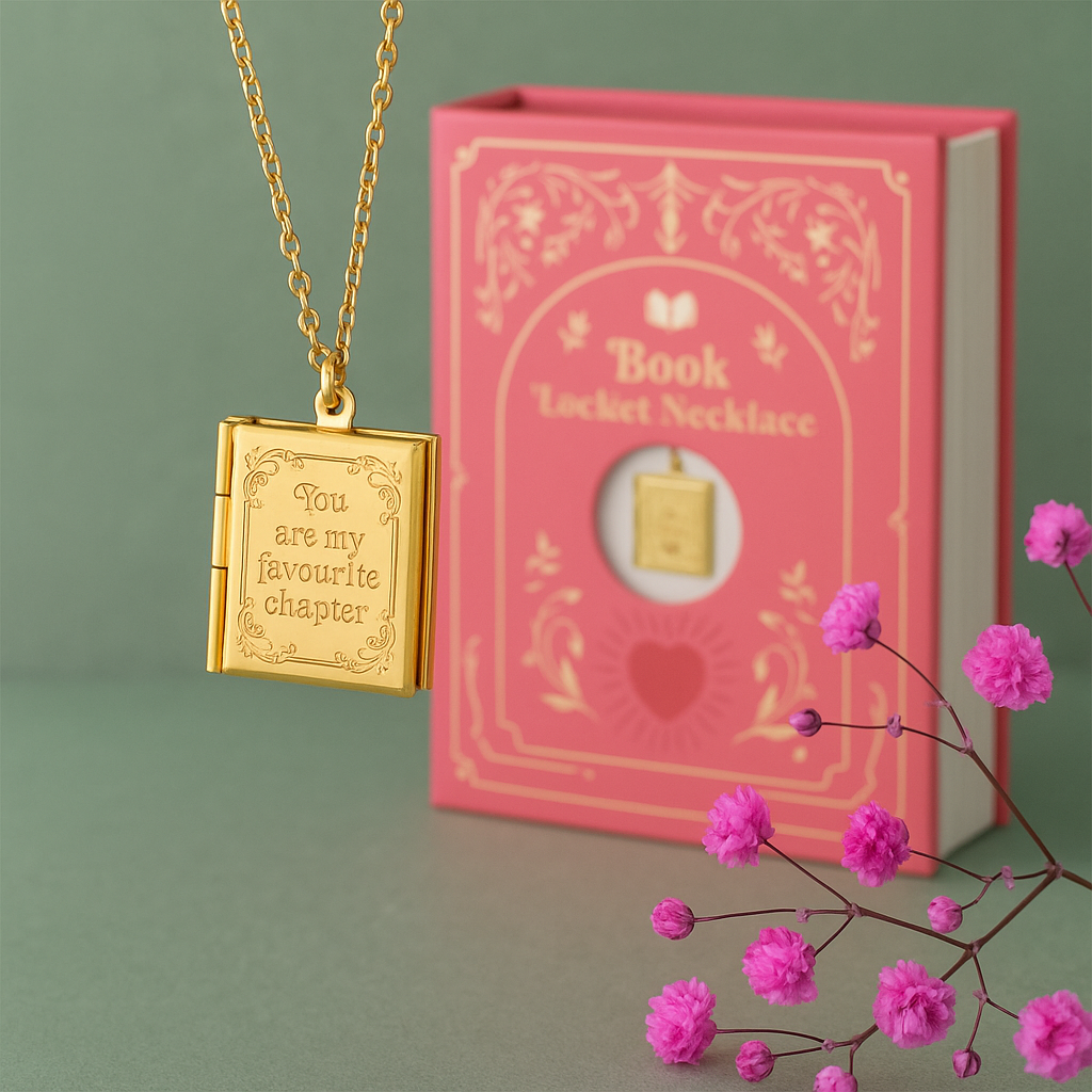 Book Shaped Locket Necklace in Gift Box