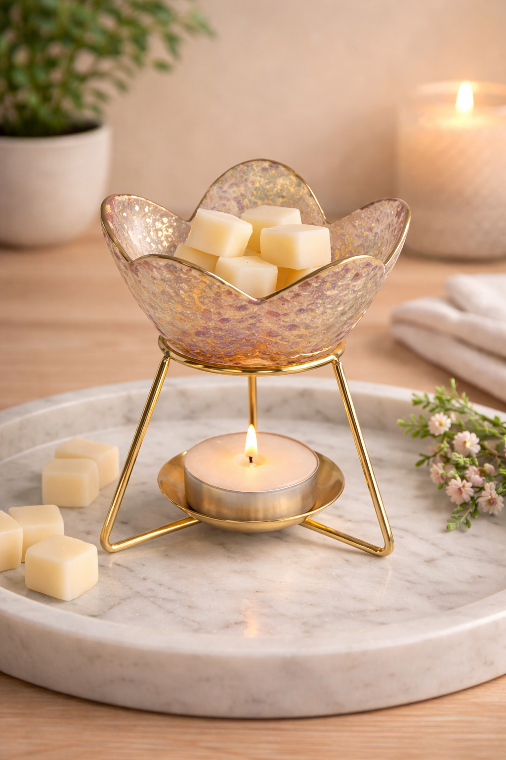 Tealight Wax Melter – Petal Amber 11cm