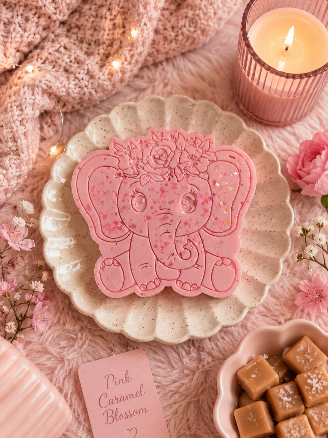 Pink Caramel Blossom Wax Melt Shape | Strong Scented Soy Wax Melts UK