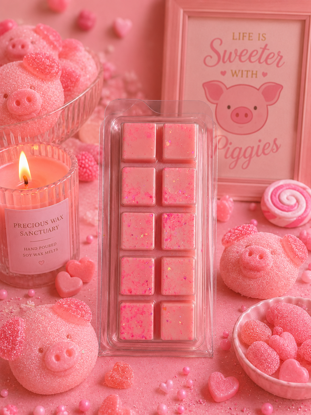 Pink Candy Piggies Wax Melt | Strong Scented Soy Wax Melts UK