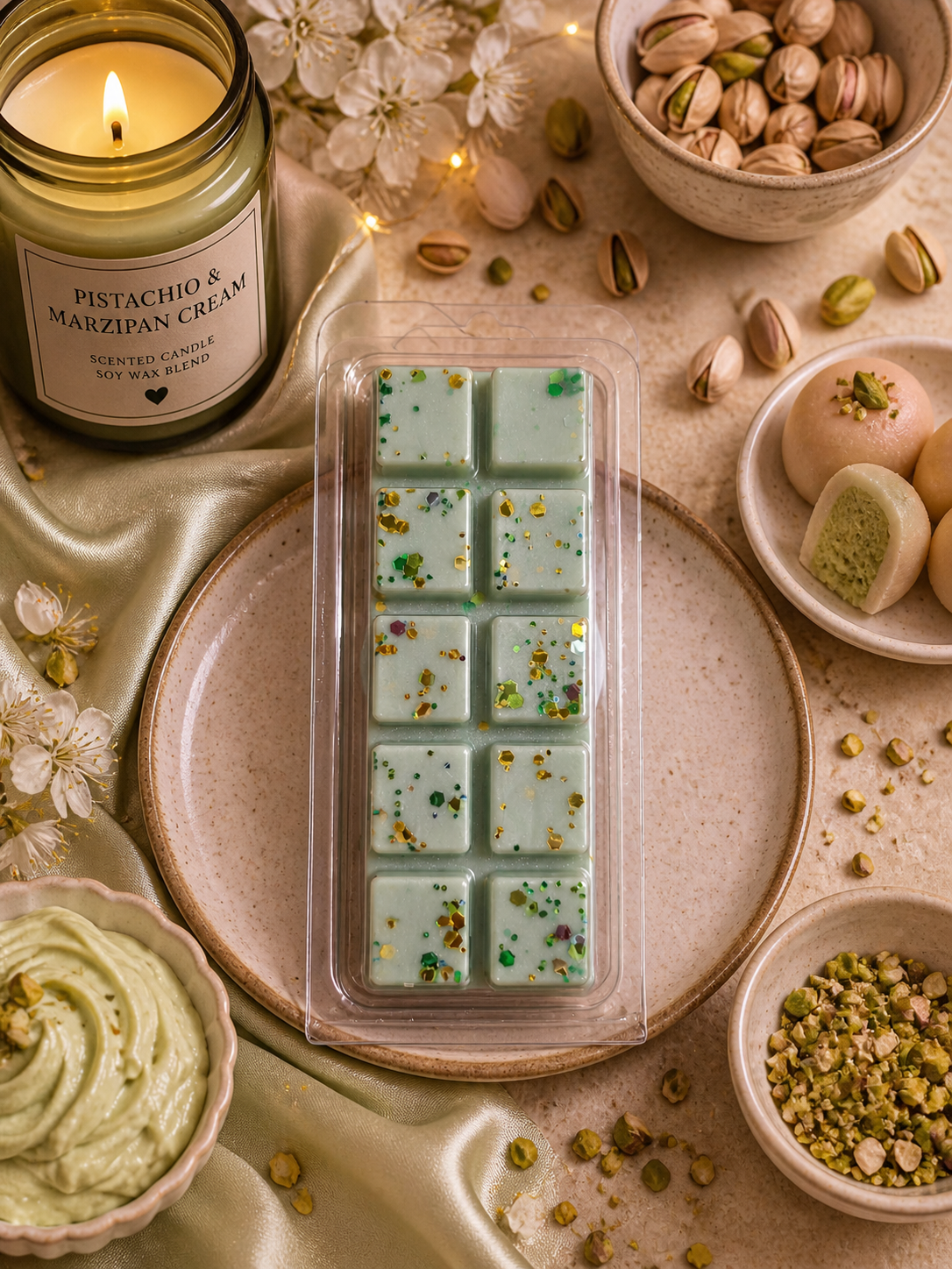 Pistachio and Marzipan Cream Wax Melt | Strong Scented Soy Wax Melts UK