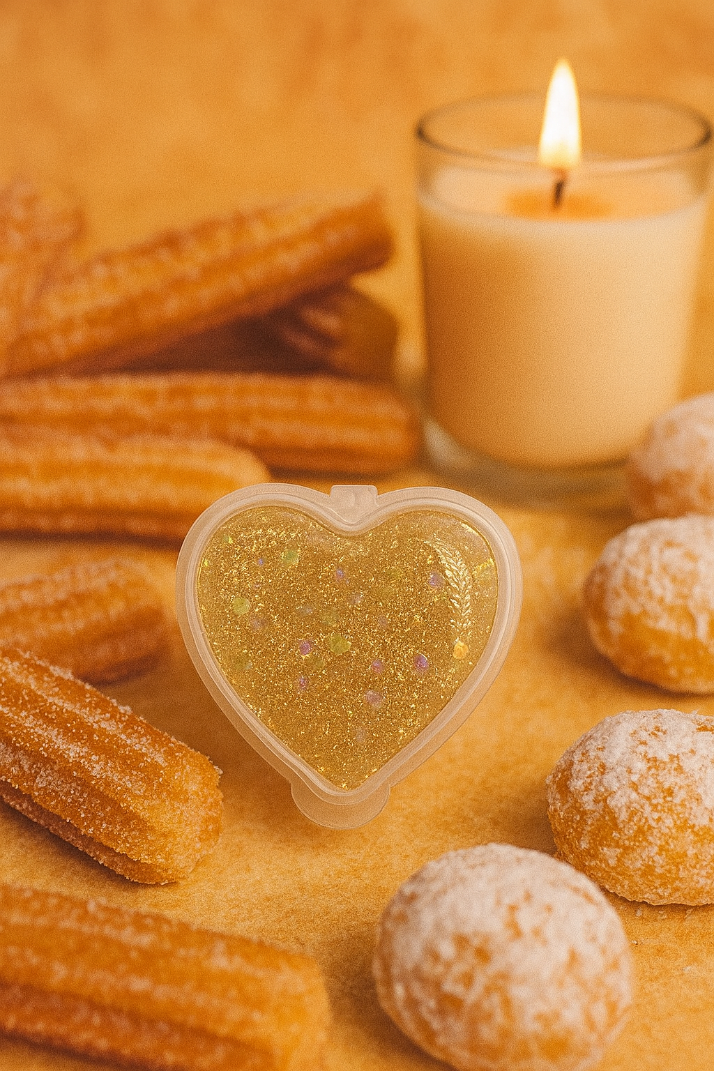 Gel wax melt in Churro So Sweet scent featuring cinnamon, mixed spices, baked dough, maple syrup, caramel, vanilla, and a warm, indulgent aroma.