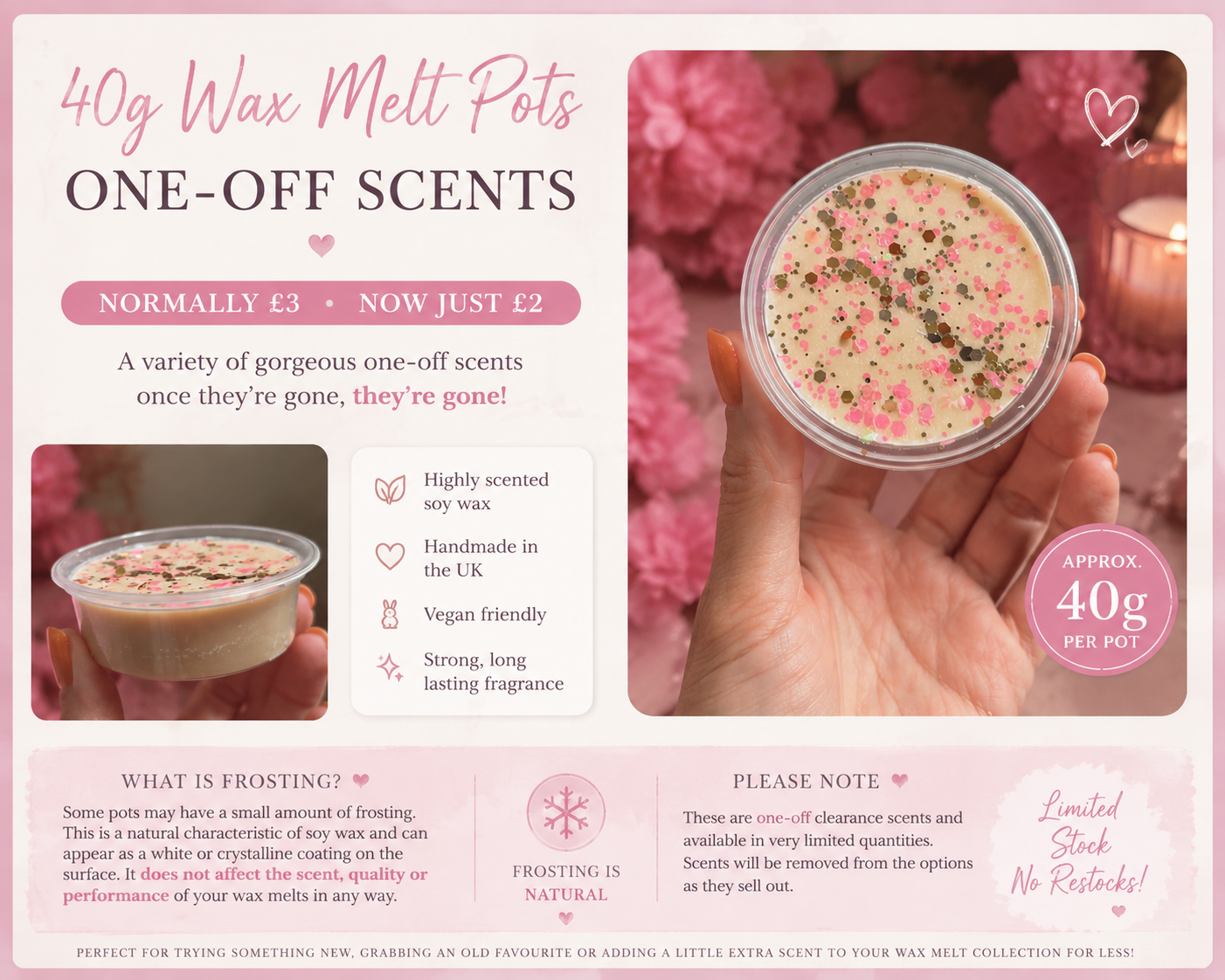40g Wax Melt Pots – One-Off Scents | £2