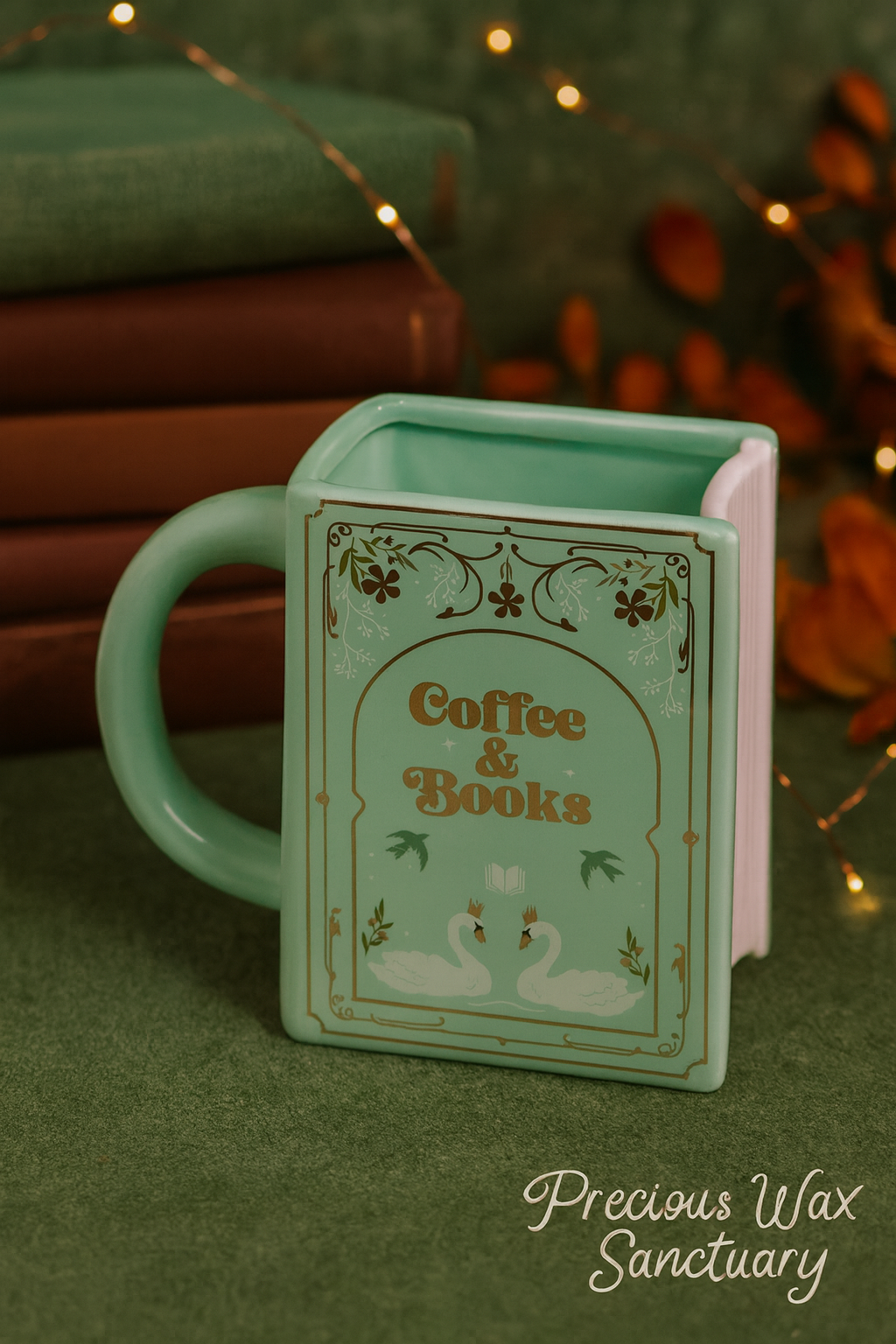 Coffee and Books Green Book Shaped Mug