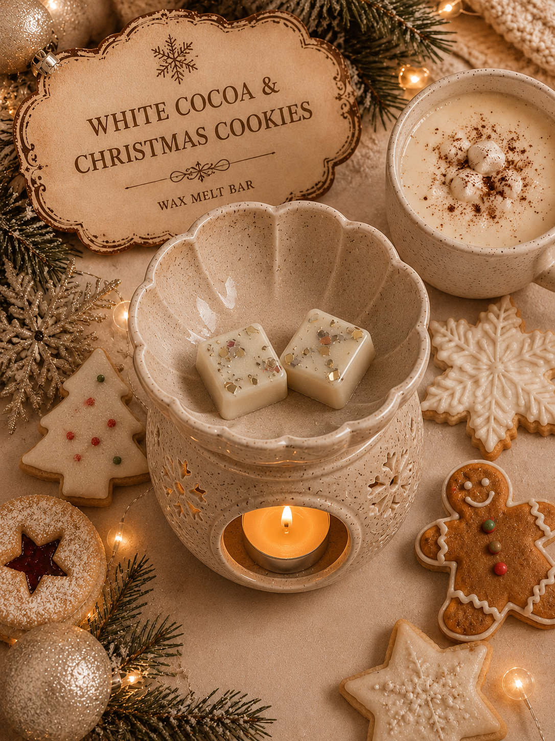 White Cocoa and Christmas Cookies Wax Melt | Strong Scented Soy Wax Melts UK