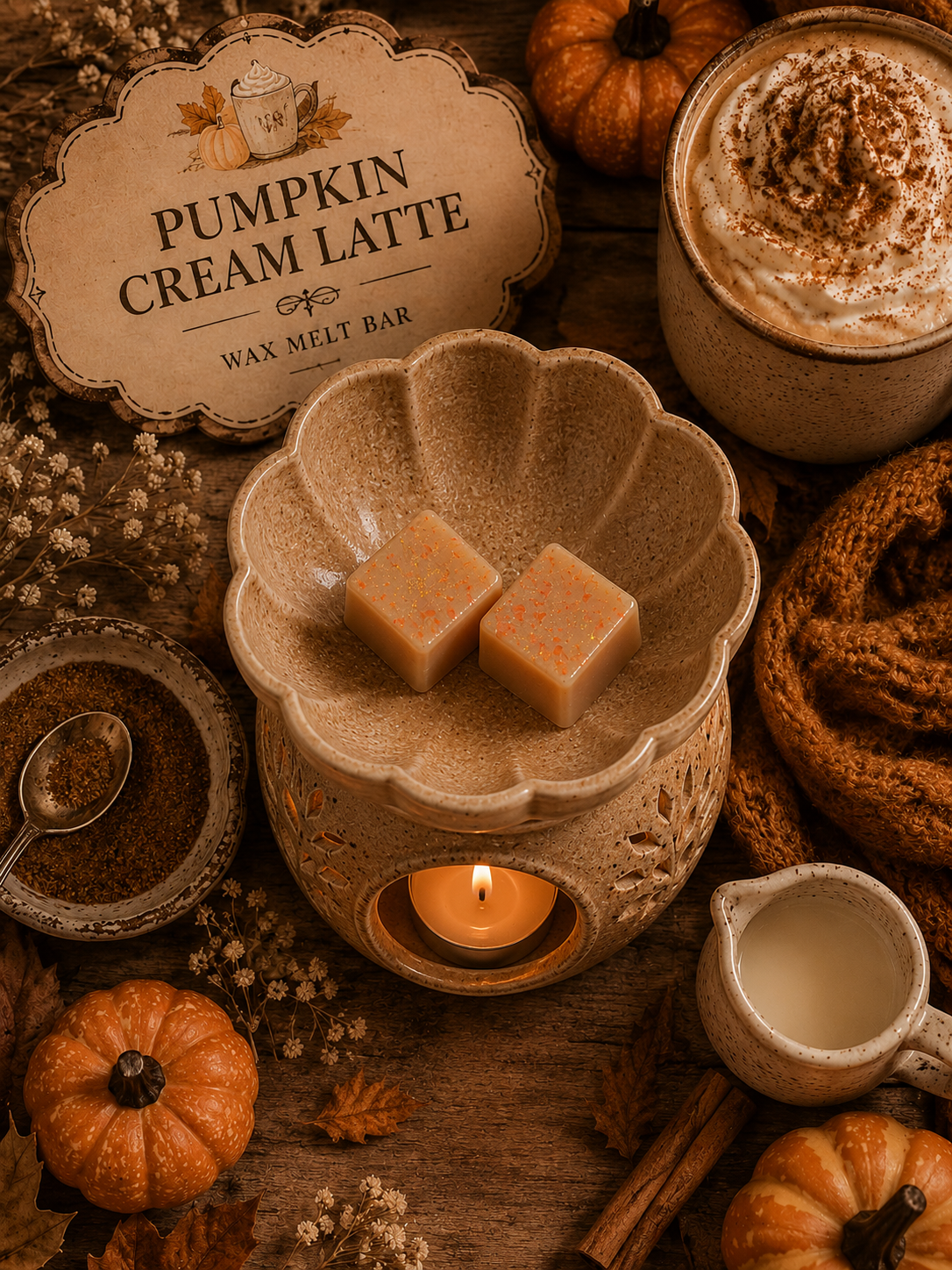 Pumpkin Cream Latte Wax Melt | Strong Scented Soy Wax Melts UK