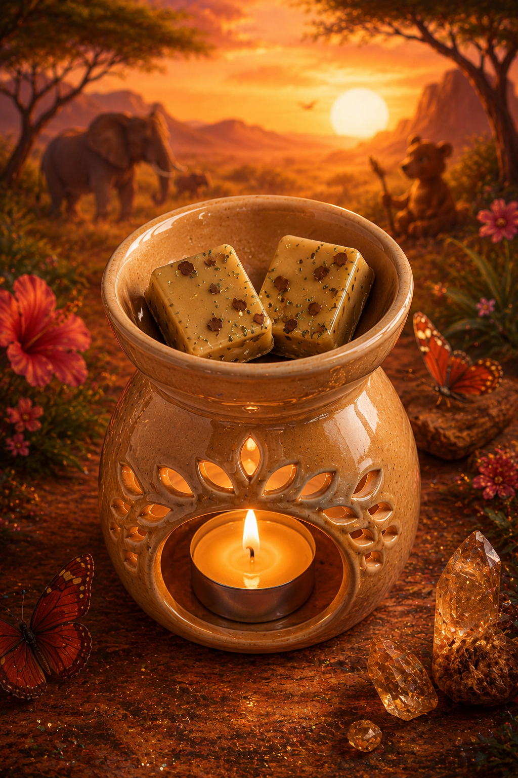 wax melts in burner with african cute background theme.