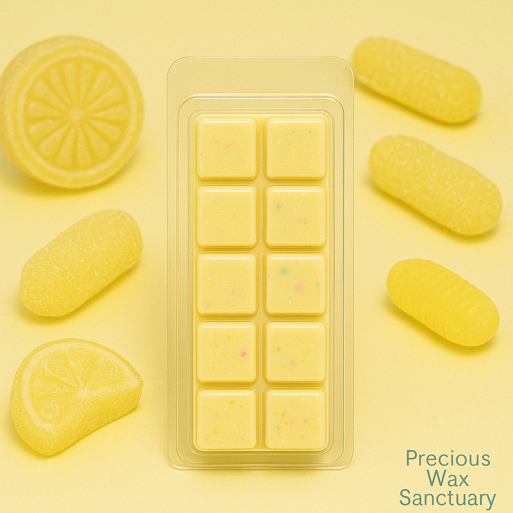 Lemon Sherbet wax melts featuring a zesty, citrusy aroma of fresh lemons blended with sweet, tangy sherbet notes, creating a bright and refreshing fragrance.