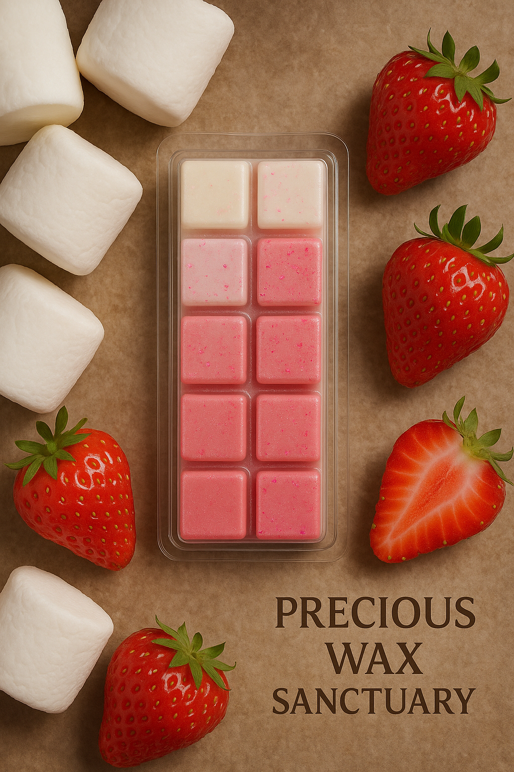 Indulge your sweet tooth! 🍓☁️ Our 'Marshmallow and Strawberry' wax melt is pure deliciousness.