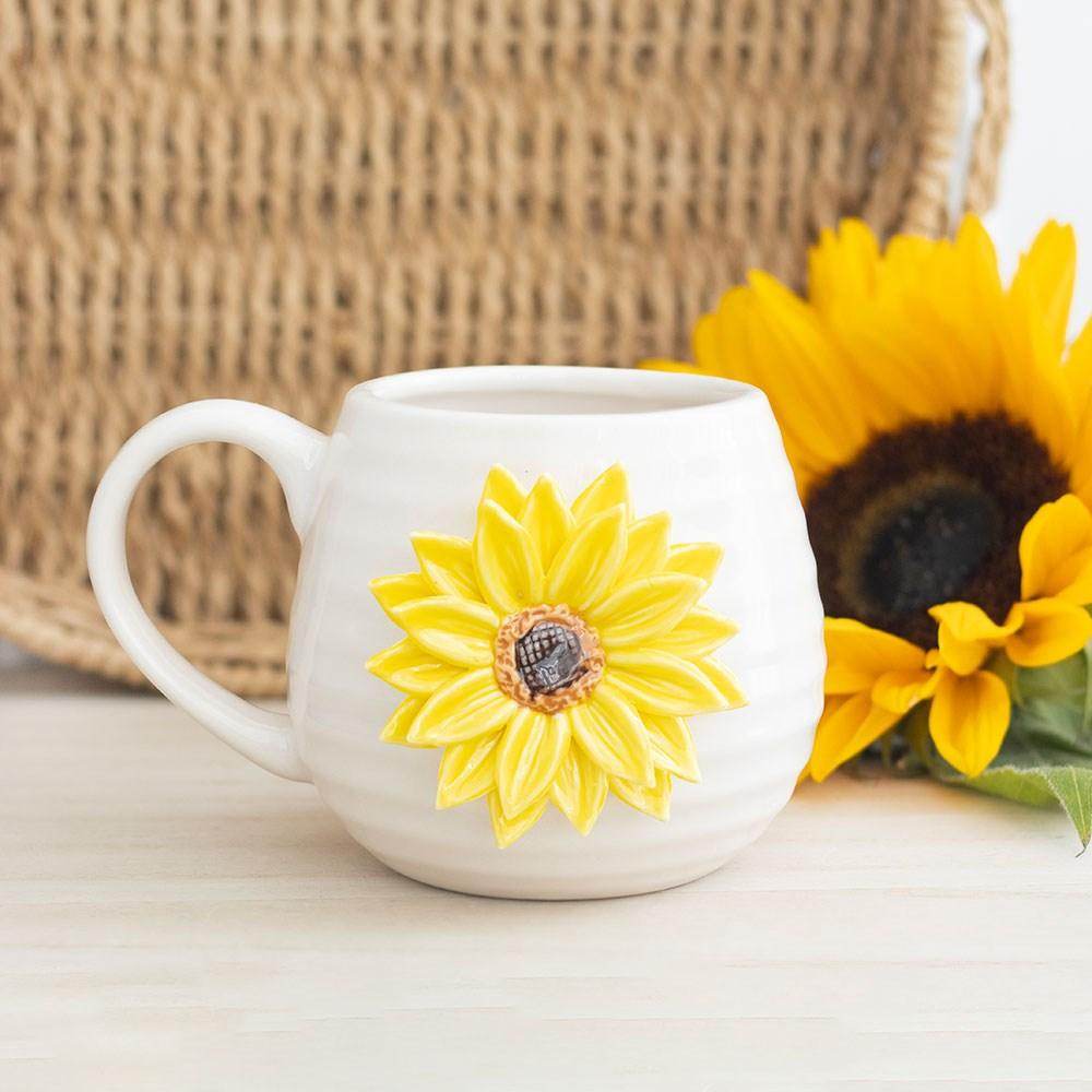 Hello Sunshine Rounded Mug with 3D Sunflower - Precious Wax Sanctuary