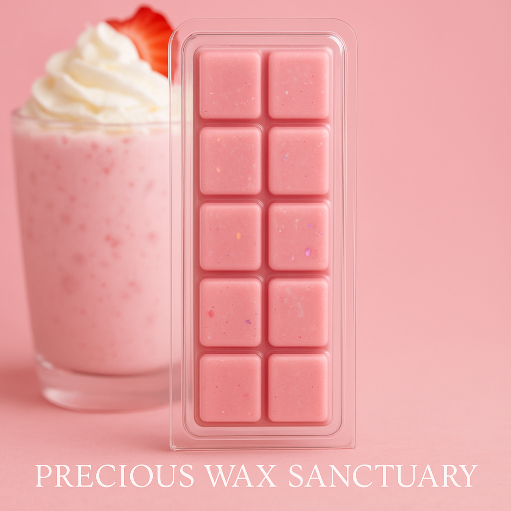 Sip on sweetness (for your nose)! 🍓🥛 Our 'Strawberry Milkshake' wax melt is here to indulge your senses.