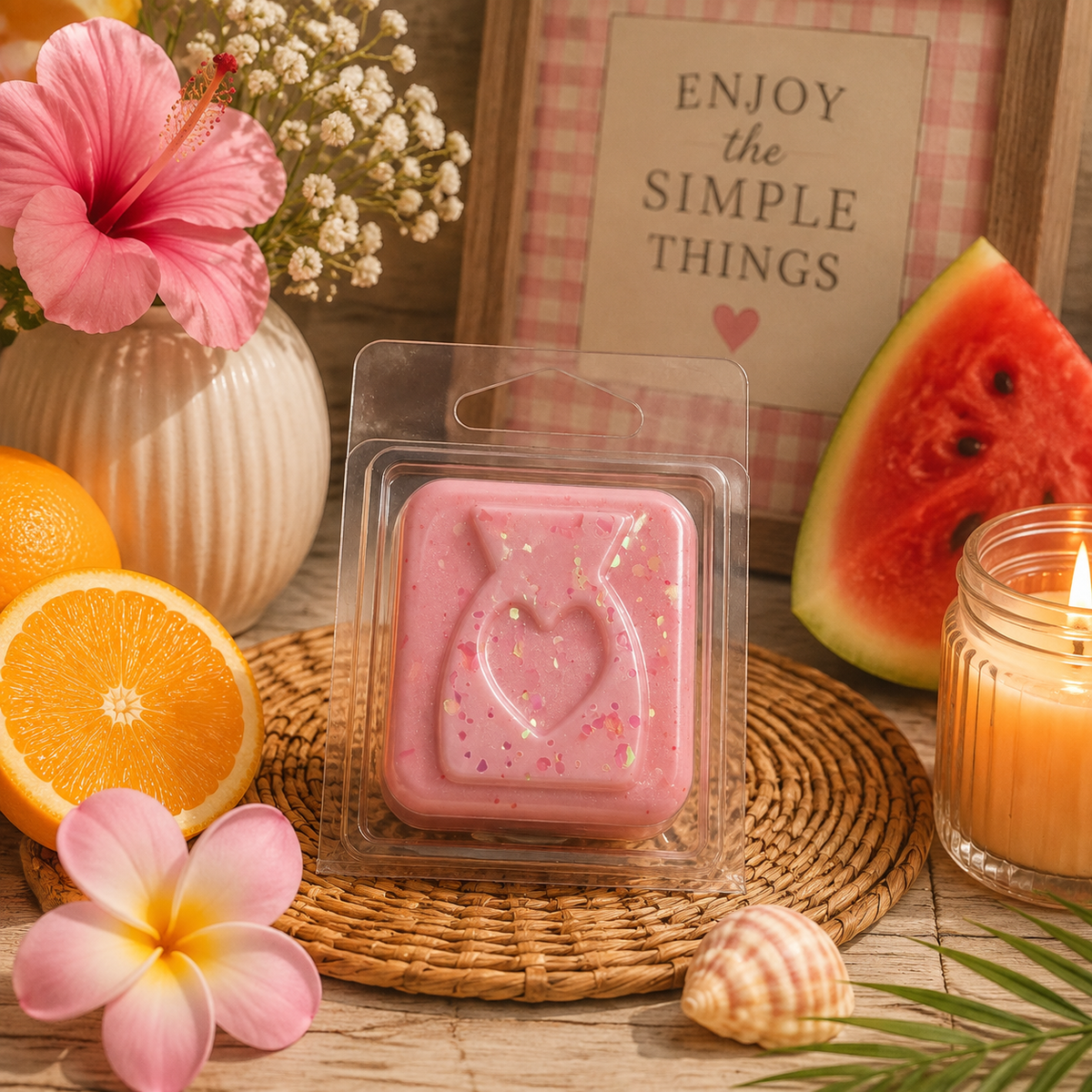 Wax melt waxident samples with summer background.