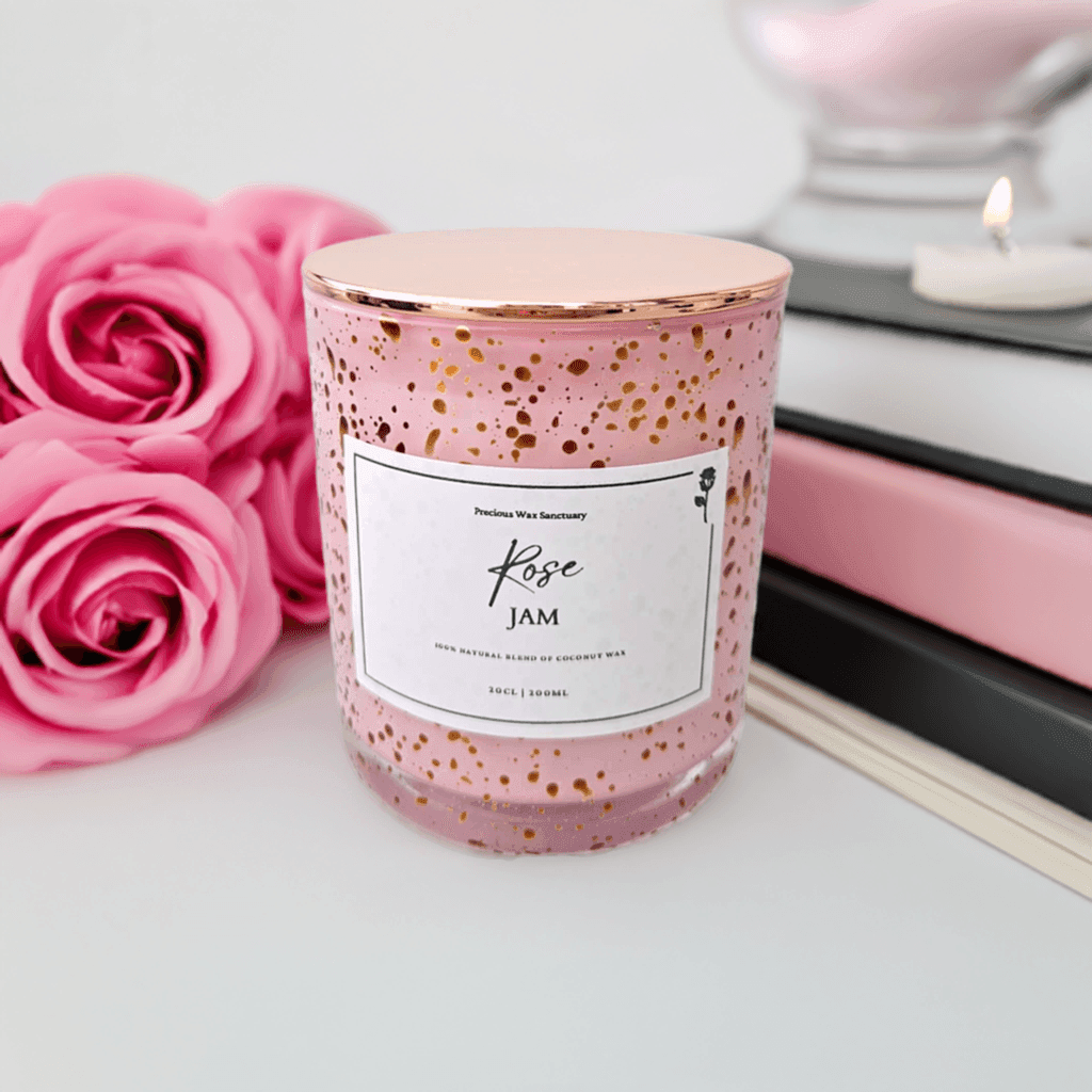 Rose Jam Pink Rose Gold Sparkle Candle - Precious Wax Sanctuary