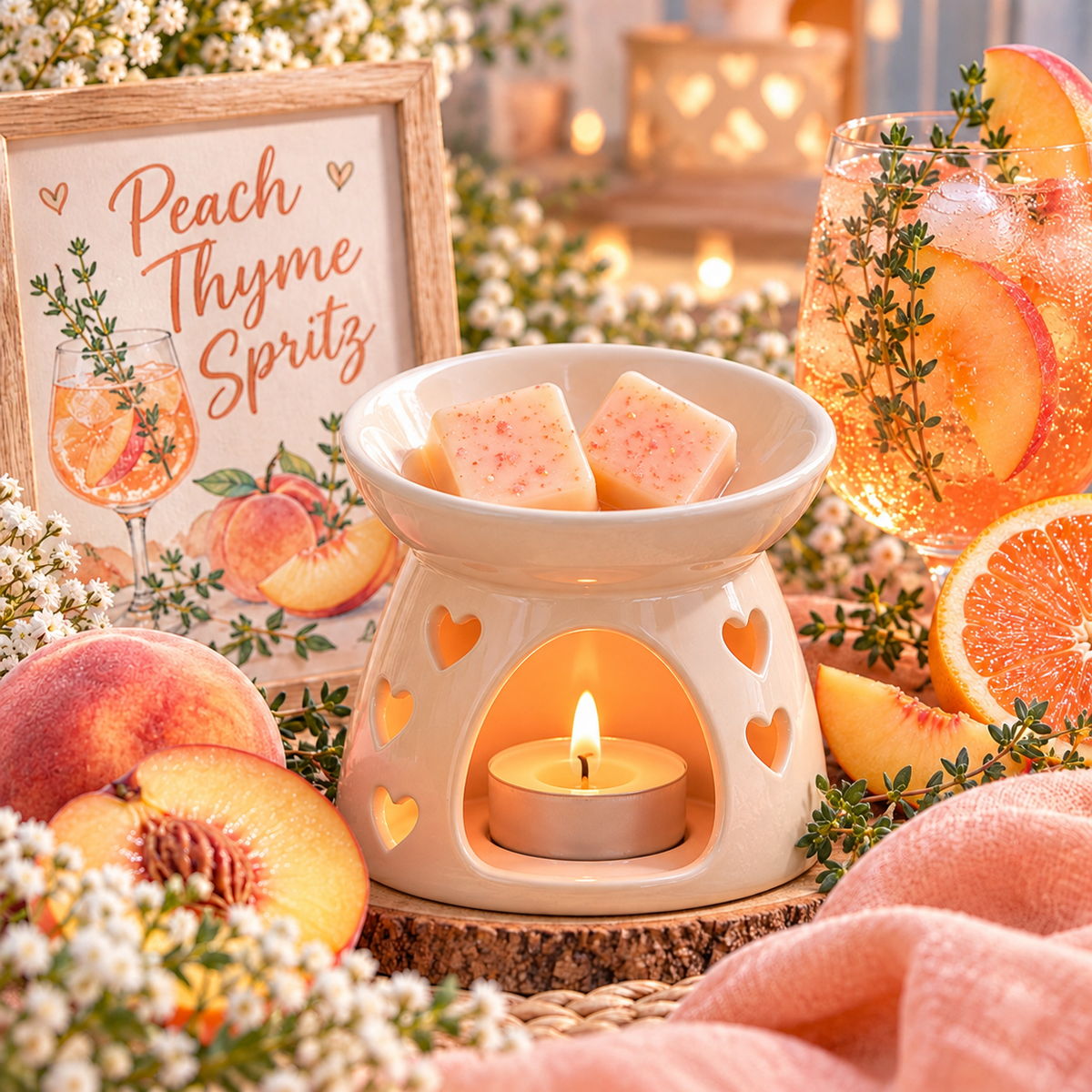 Peach Thyme Spritz Wax Melt | Strong Scented Soy Wax Melts UK