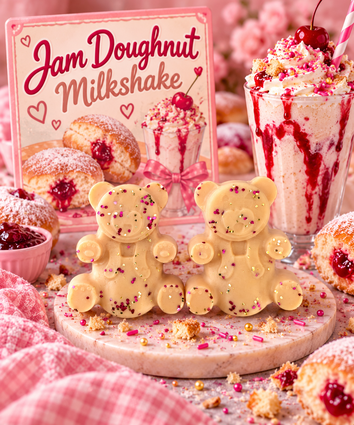 Jam Doughnut Milkshake Wax Melt Shapes | Strong Scented Soy Wax Melts UK