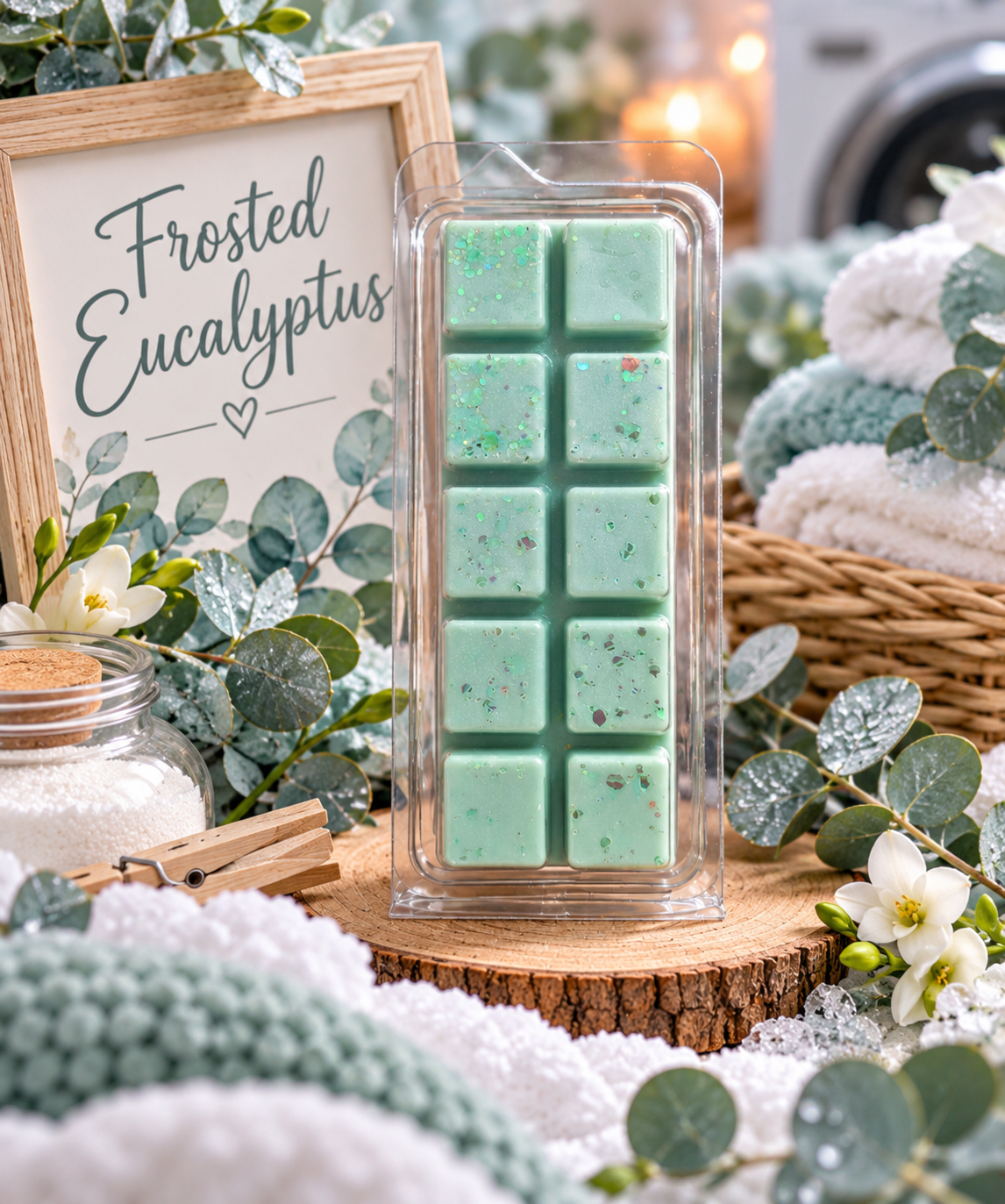 Frosted Eucalyptus Wax Melt Bar | Strong Scented Soy Wax Melts UK
