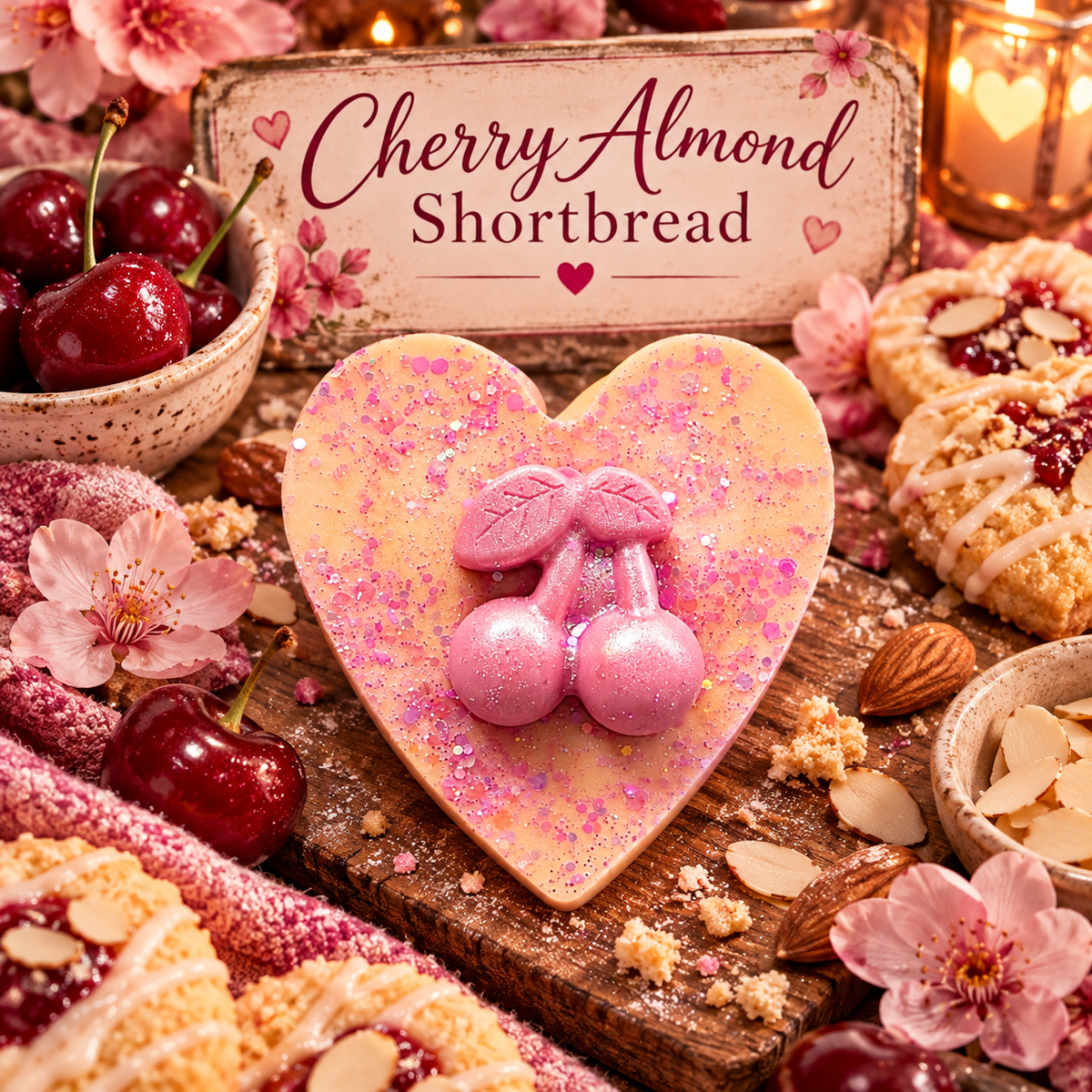 Cherry Almond Shortbread Wax Melt Shape | Strong Scented Soy Wax Melts UK