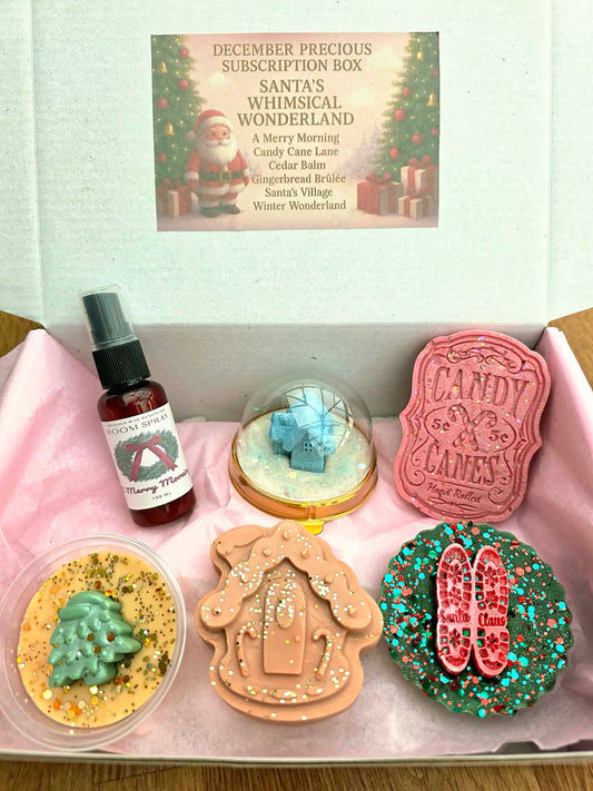 Festive December box with holiday fragrances and treats.