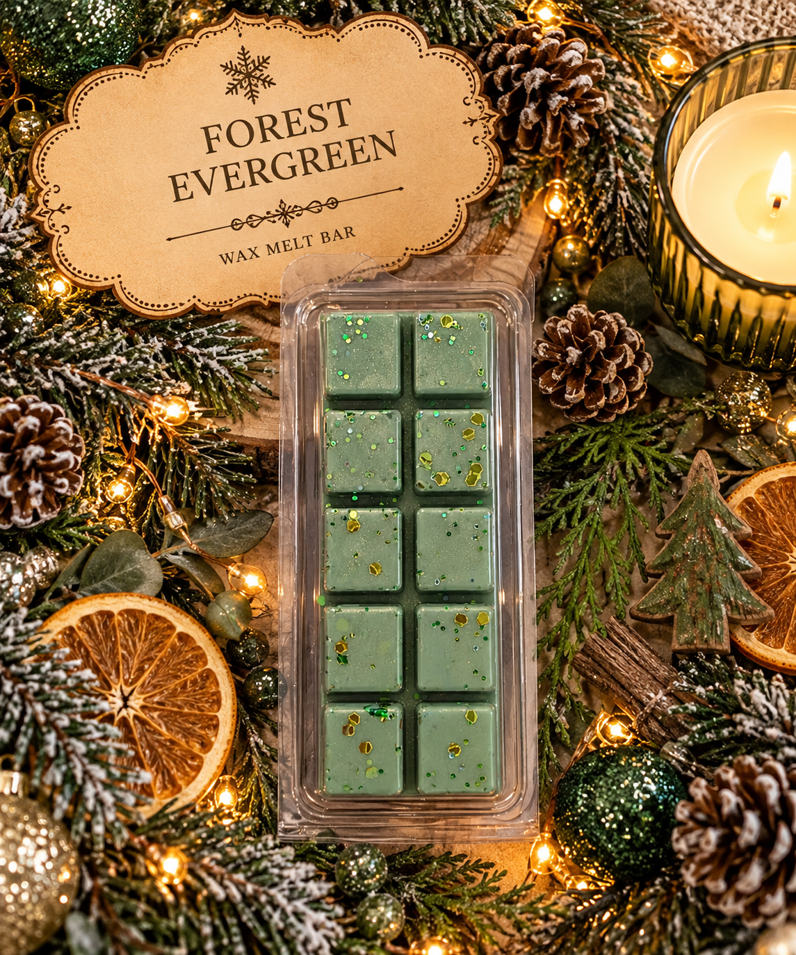Frosted Evergreen Wax Melt Bar | Strong Scented Soy Wax Melts UK