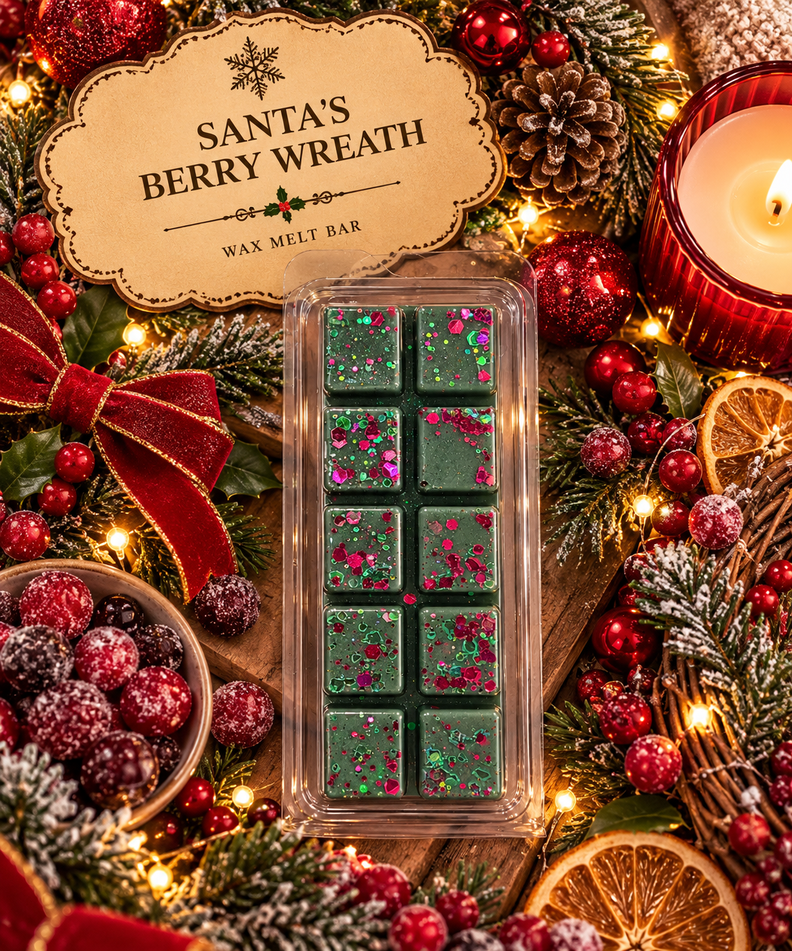 Santa's Berry Wreath Wax Melt Bar | Strong Scented Soy Wax Melts UK