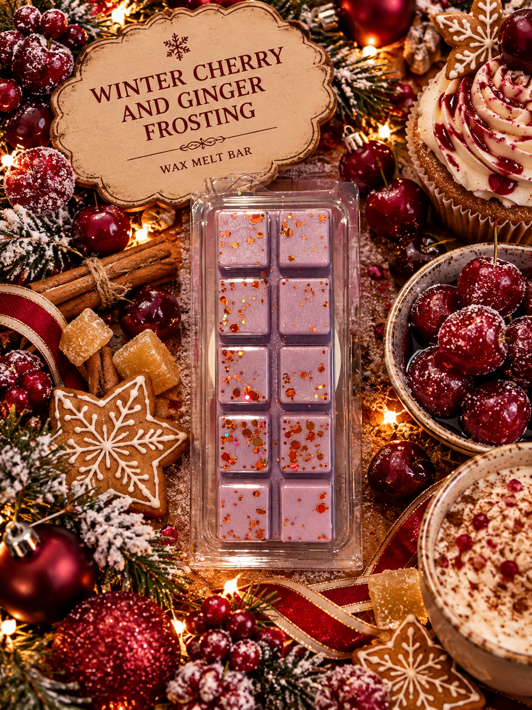 Winter Cherry and Ginger Frosting Wax Melt Bar | Strong Scented Soy Wax Melts UK