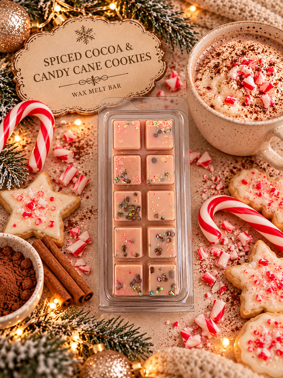 Spiced Cocoa and Candy Cane Cookies Wax Melt Bar | Strong Scented Soy Wax Melts UK
