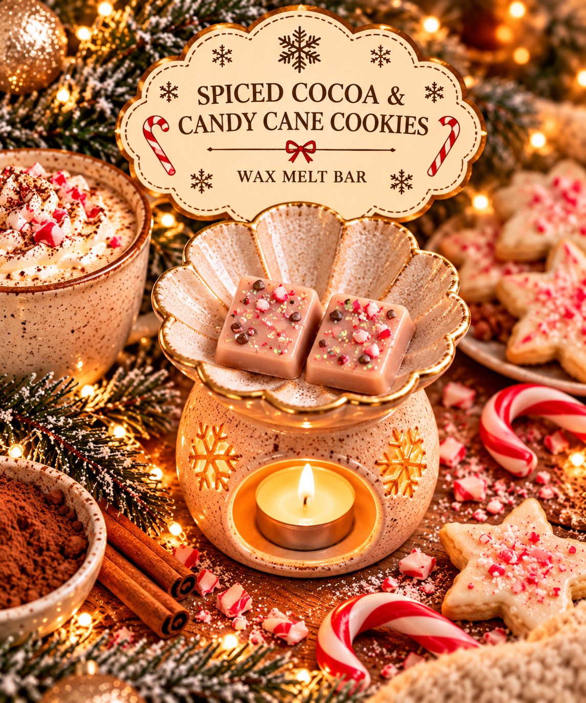 Spiced Cocoa and Candy Cane Cookies Wax Melt Bar | Strong Scented Soy Wax Melts UK