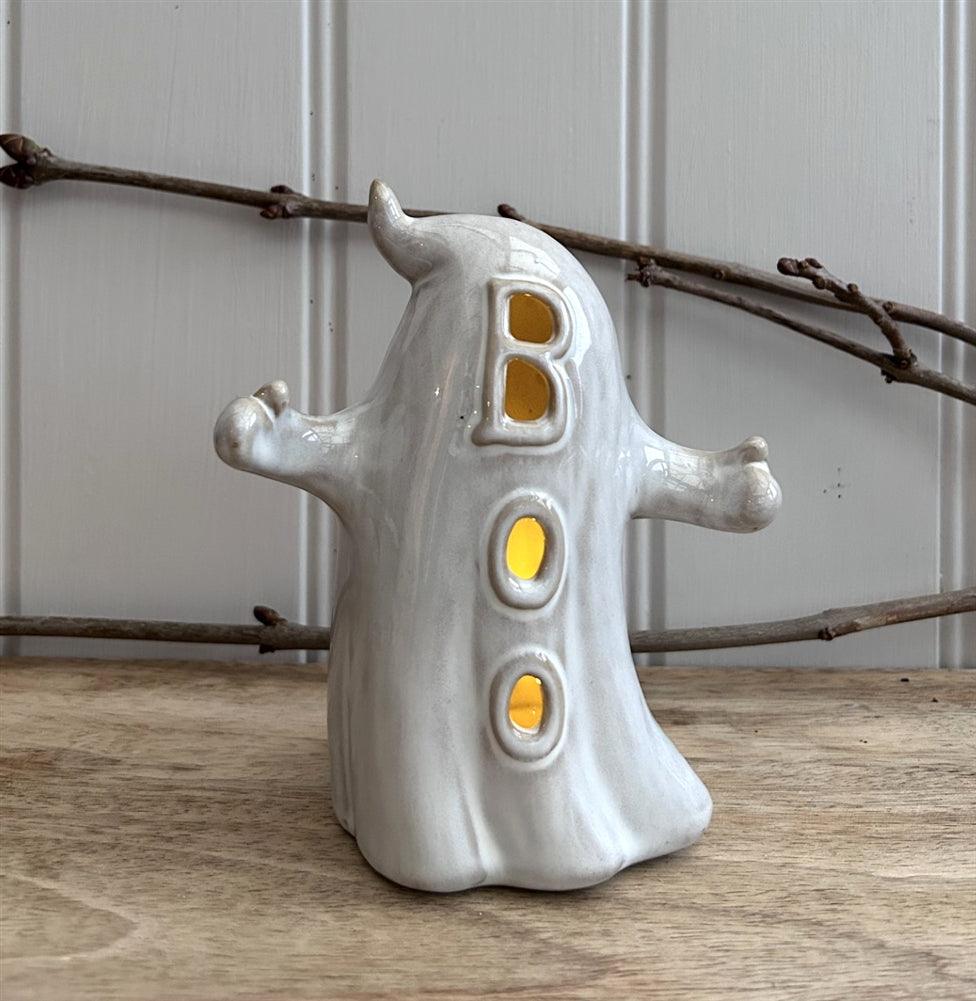 Porcelain BOO Ghost LED Ornament 15.5cm - Precious Wax Sanctuary