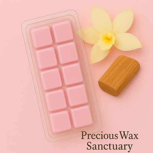Amber Musk Wax Melts featuring a warm, sensual fragrance with rich amber, soft musk, and subtle woody notes, evoking a cozy and alluring aroma.