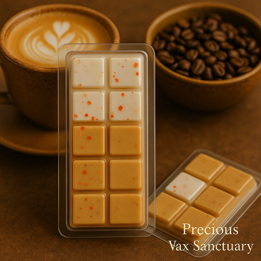 Your cozy corner in a scent! ☕💛 Our 'Caramel Vanilla Latte' wax melt. It's pure sweet, creamy, and comforting bliss! 