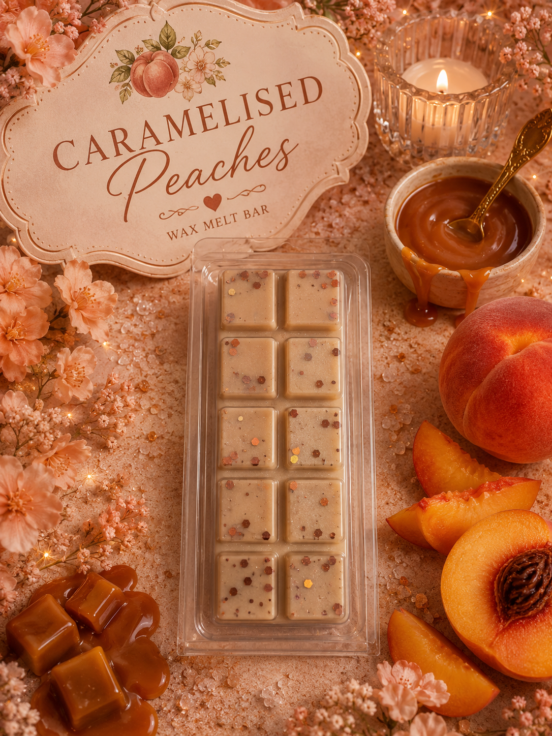 Caramelised Peaches Wax Melt | Strong Scented Soy Wax Melts UK