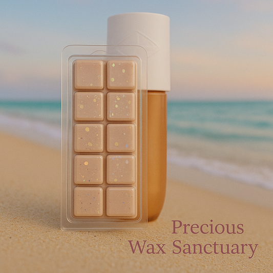 Caramelized Vanilla and Macadamia (Sol De Janeiro Dupe) Wax Melts featuring a warm, sweet fragrance with creamy vanilla, toasted macadamia nuts, and caramel notes, creating a rich and indulgent aroma.
