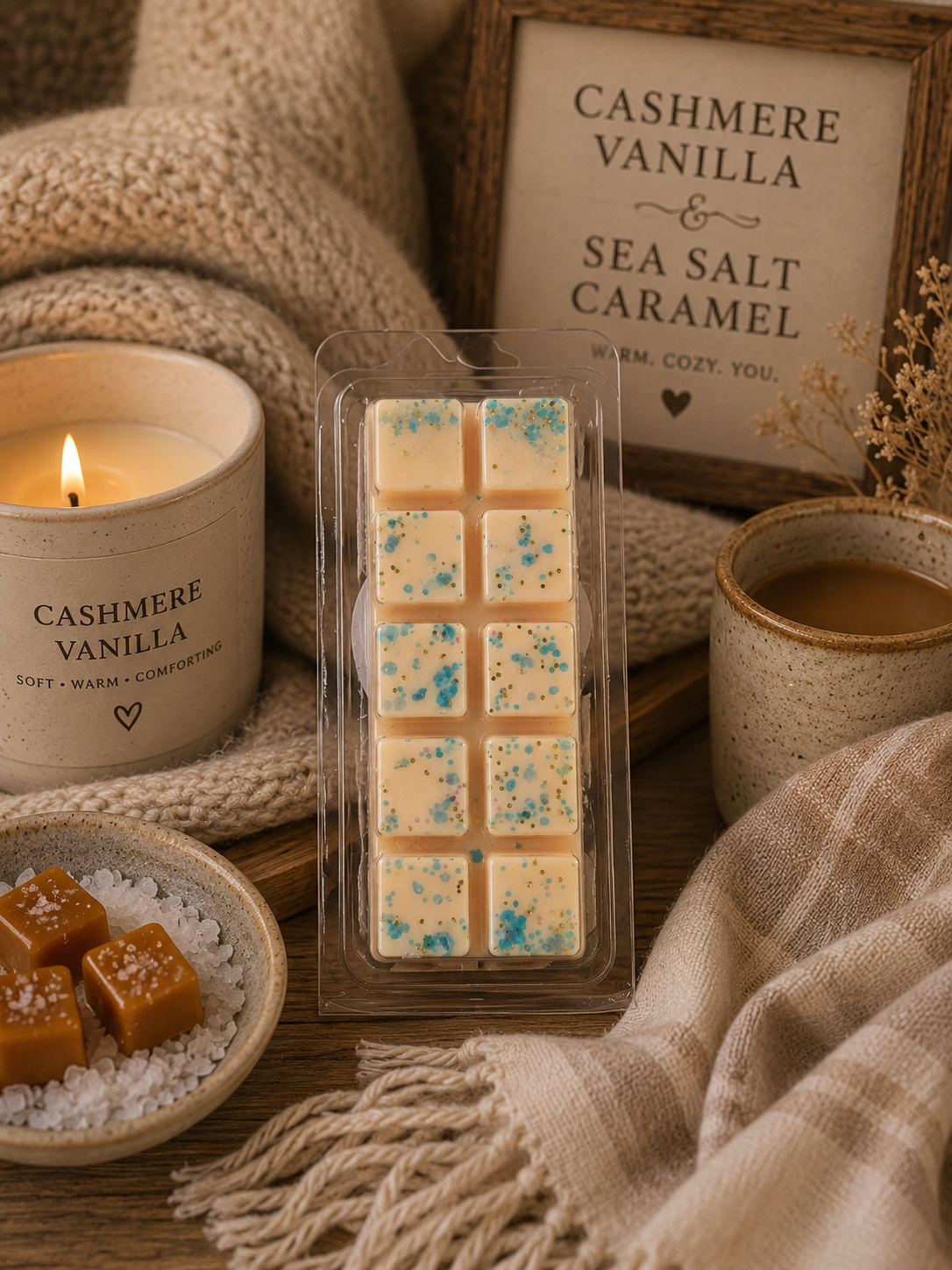 Cashmere Vanilla and Sea Salt Caramel Wax Melt Bar | Strong Scented Soy Wax Melts UK