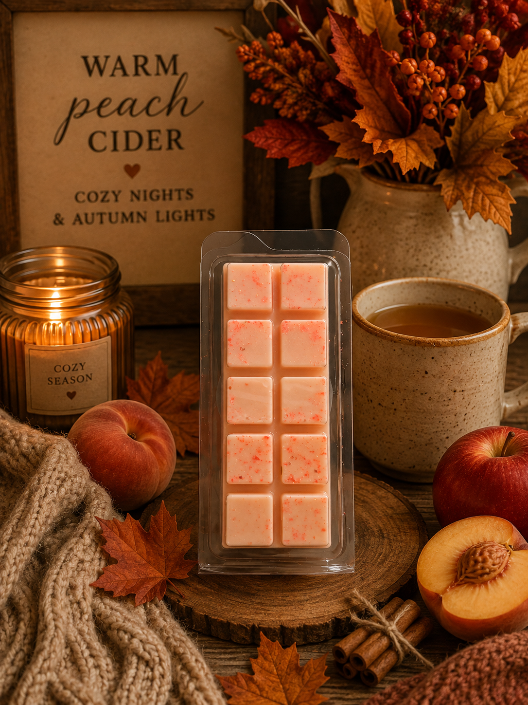 Warm Peach Cider Wax Melt Bar | Strong Scented Soy Wax Melts UK