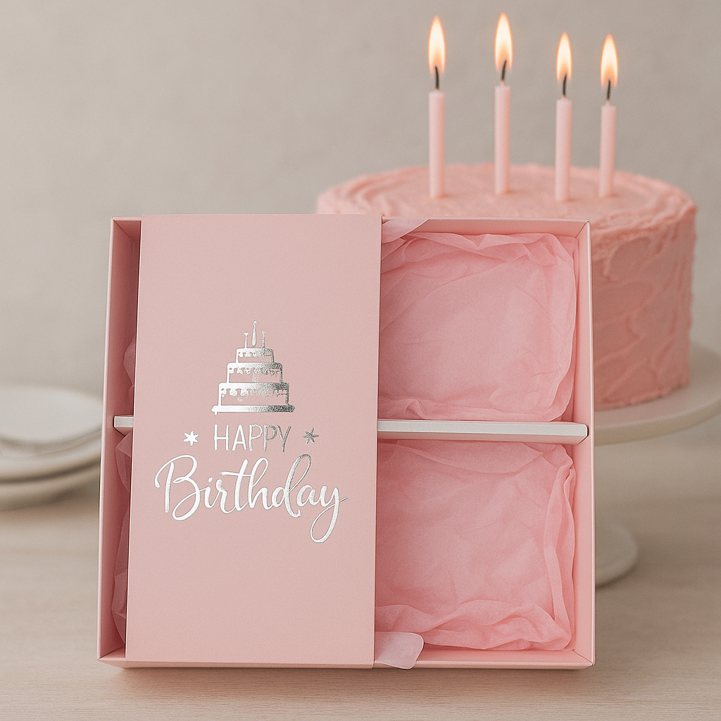 Pink and Silver Happy Birthday Gift Box Sleeve