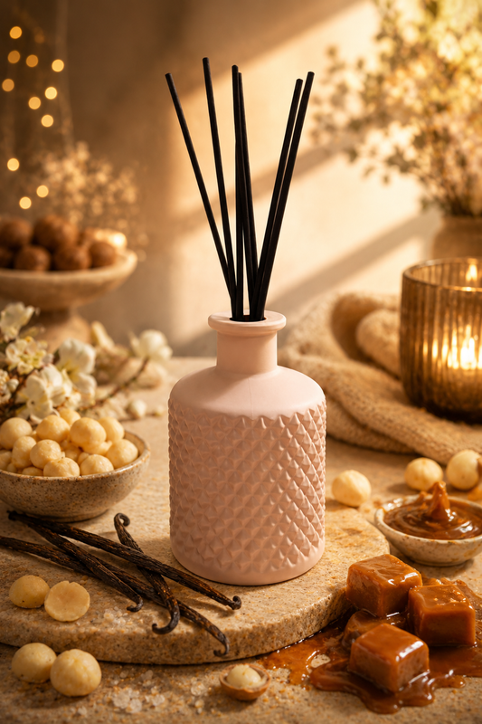 Caramelized Vanilla and Macadamia Geo Taupe Reed Diffuser