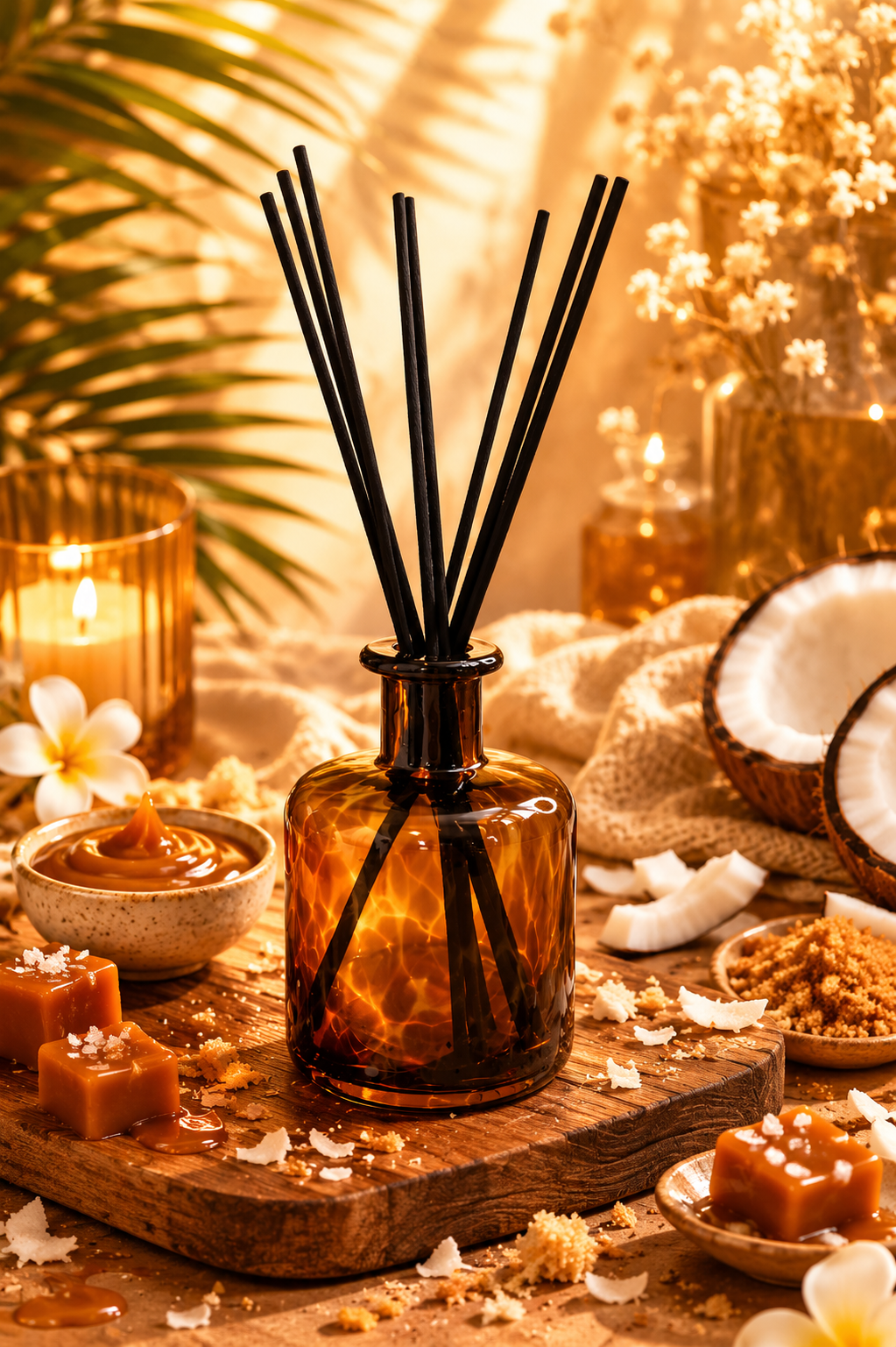 Golden Coconut Caramel Brown Tortoiseshell Reed Diffuser | Long Lasting Home Fragrance UK