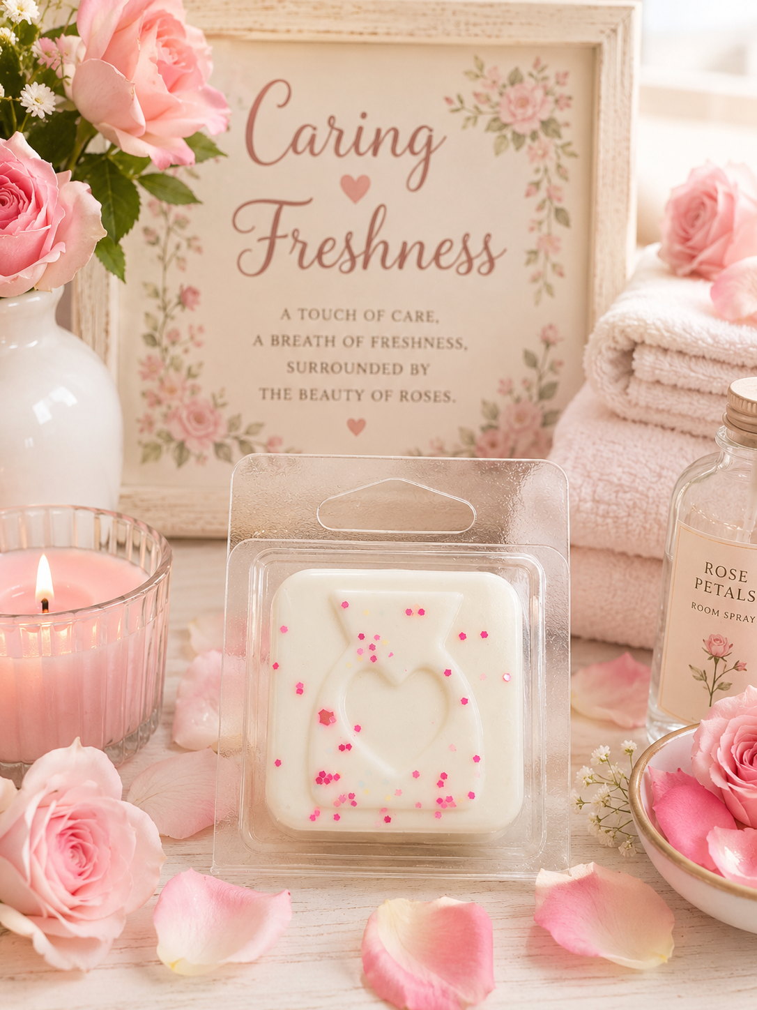 Caring Freshness and Rose Petal Wax Melt Sample