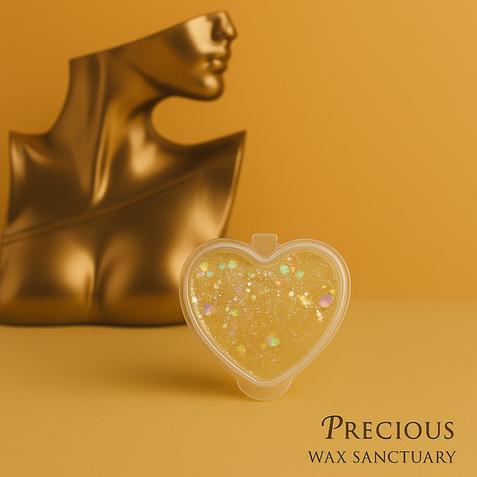 A elegant gel wax container labeled "Eilish" featuring a delicate bouquet of sugared petals, juicy mandarin, red berries, creamy vanilla, and soft spices, evoking sophistication.