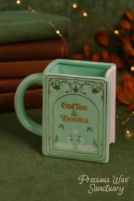 Coffee and Books Green Book Shaped Mug