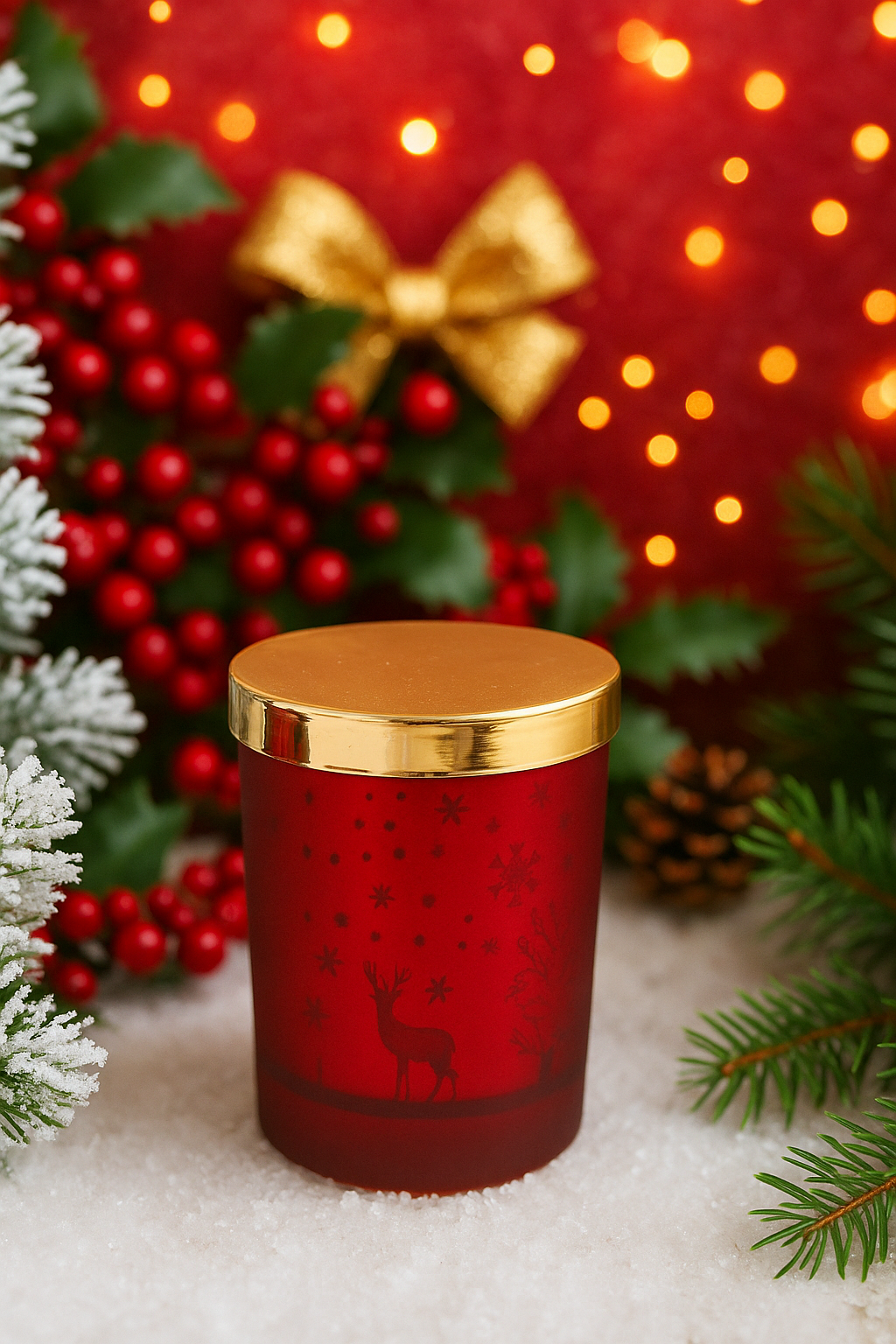 Winter Spice Frosted Red Candle With Lid
