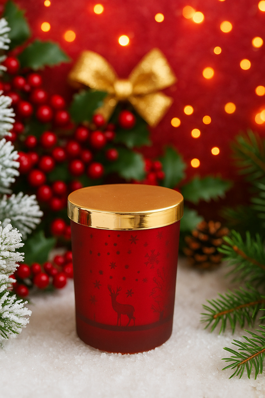 Winter Spice Frosted Red Candle With Lid