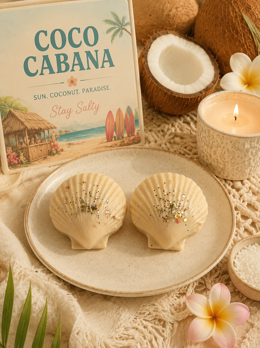 Shell wax melts surrounded by beach decor.