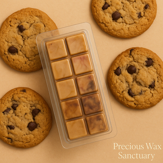 Cookies and Cream wax melts featuring a rich, indulgent blend of smooth, creamy chocolate and vanilla intertwined with sweet cookie biscuit aromas, creating a delicious and comforting fragrance.
