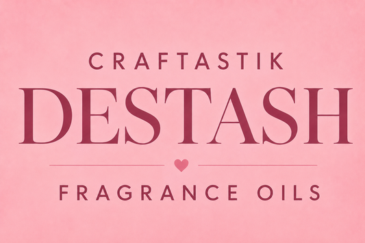 Pink background with 'Craftastik Destash Fragrance Oils' text