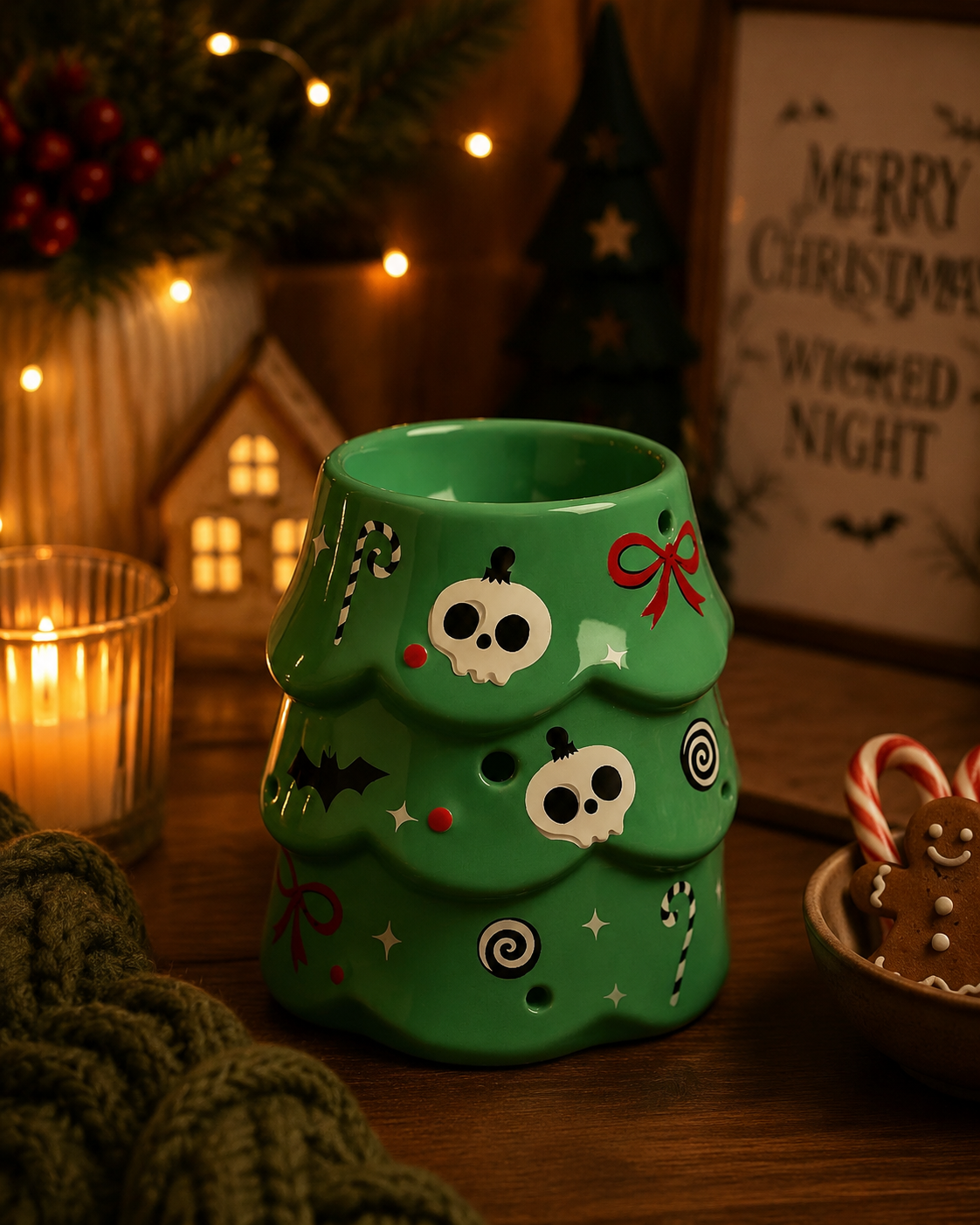 Creepy christmas wax and oil burner in cosy home